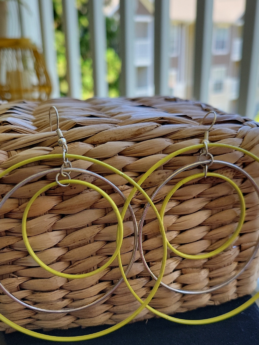 Yellow and Silver Double Hoop Earrings Bright And Lightweight NWT